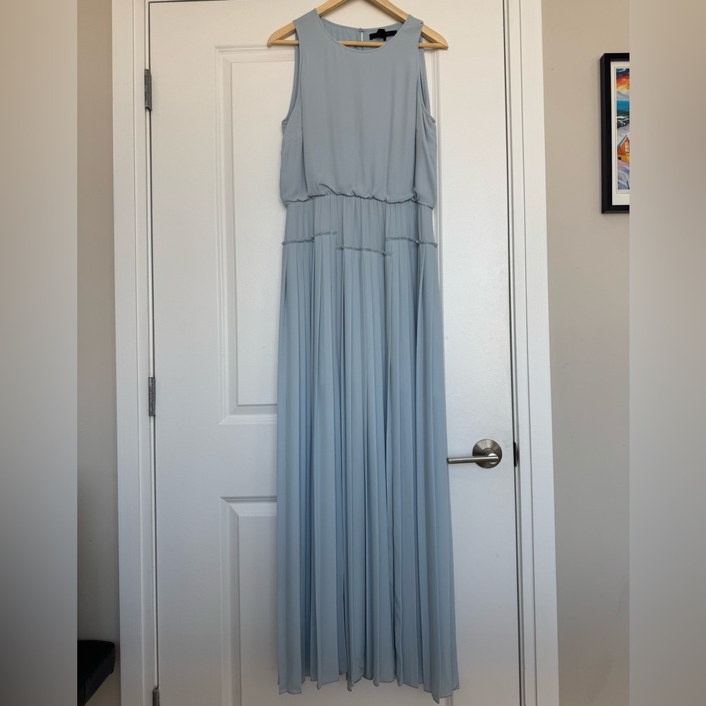 BCBGMaxAzria Jenine Light Blue High Slit Pleated Skirt Maxi dress, Size M